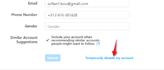 Désactiver temporairement le compte Instagram