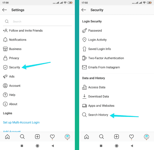 Supprimer les enregistrements de recherche Instagram