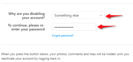 Désactiver temporairement le compte Instagram