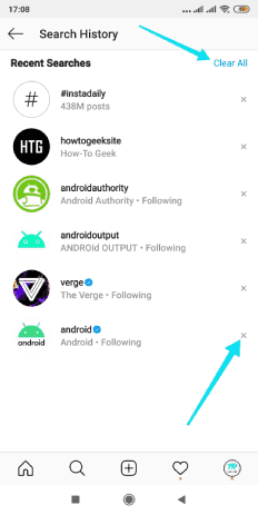 Supprimer les enregistrements des résultats de recherche dans Instagram