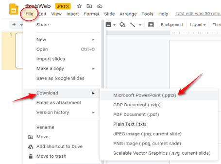 تنزيل كملف بوربوينت في جوجل سلايدز