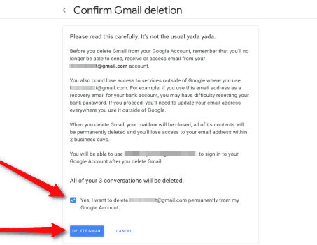 تأكيد حذف حساب جيميل