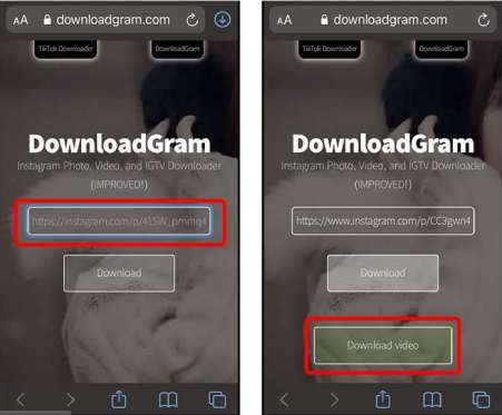 Utilisez un site Web pour télécharger des vidéos Instagram pour iPhone