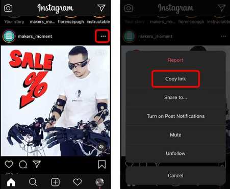 Copiez un lien vidéo vers Instagram pour le télécharger