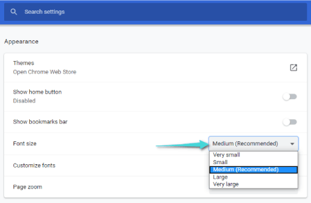 تغيير حجم الخط في متصفح جوجل كروم