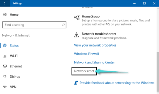 Network reset في ويندوز 10