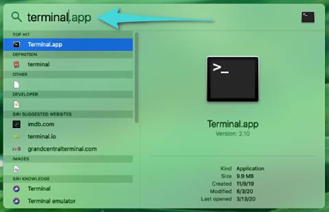 Ouvrir la fenêtre de commande sur Mac