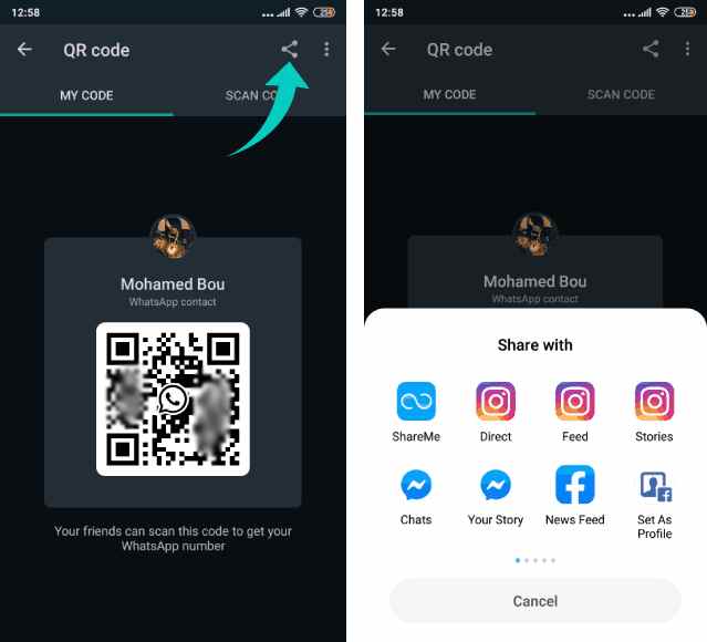 Partager le QR code de mes deux numéros Whatsapp