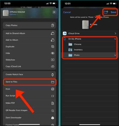 Enregistrer les images dans l'application Fichiers