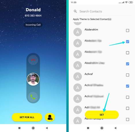 Définir le fond d'écran de l'écran d'appel pour un contact spécifique