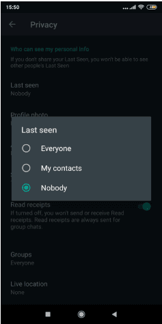 Cachez votre dernière vue sur WhatsApp