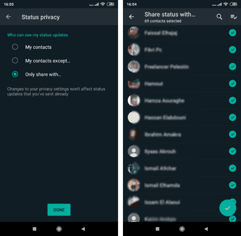 Masquer l'apparence d'histoires à certaines personnes sur WhatsApp