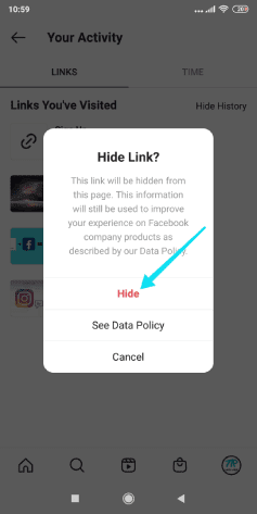 Masquer les sites Web que vous avez saisis sur instagram