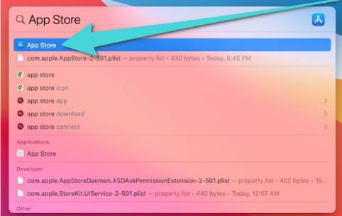 Trouvez l'App Store sur Mac via Spotlight search