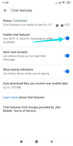 Désactivez les fonctionnalités de messagerie pour désactiver RCS