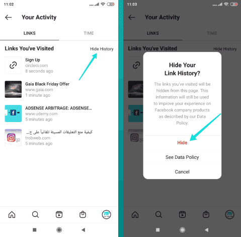 Comment masquer les liens URL que vous avez saisis sur Instagram à partir de la section des activités