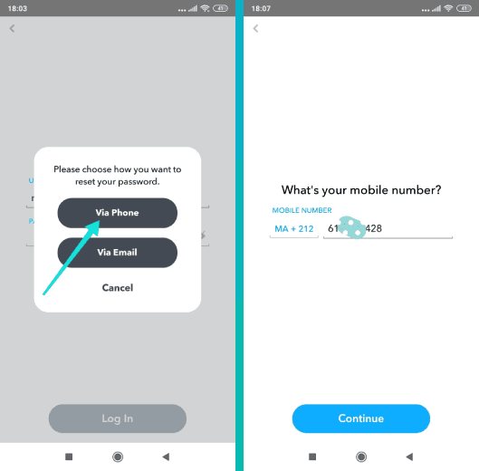 Réinitialiser le mot de passe Snapchat via le numéro de téléphone