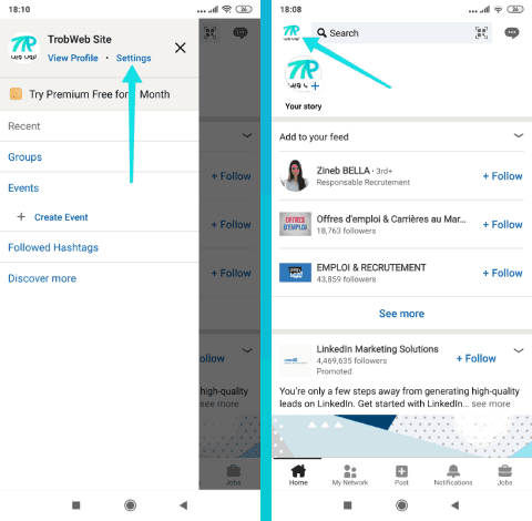 Paramètres du compte LinkedIn