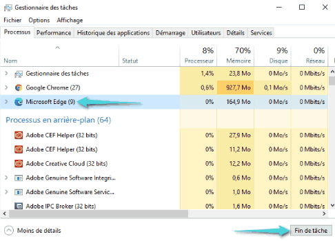 Terminer le processus Microsoft Edge