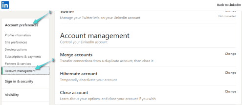 Paramètres de gestion de compte LinkedIn