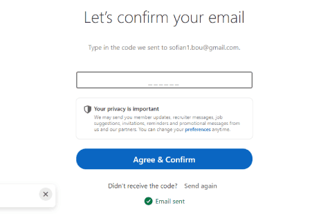Confirmer la création d'un compte LinkedIn par e-mail