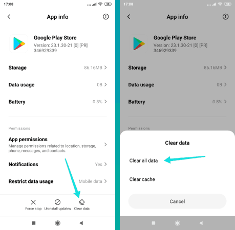 Résolvez le problème que le Google Play Store cesse de fonctionner en supprimant les données du magasin