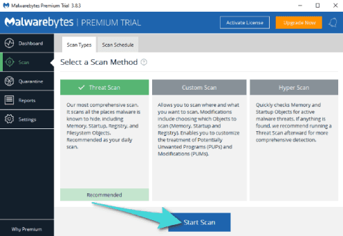 Ordinateur vérifié à travers Malwarebytes