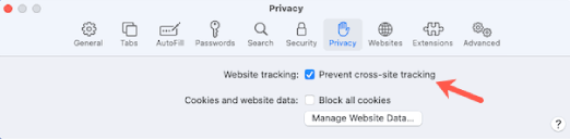 منع مواقع الويب من تعقبك على سفاري