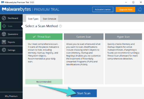 فحص الكمبيوتر عبر Malwarebytes