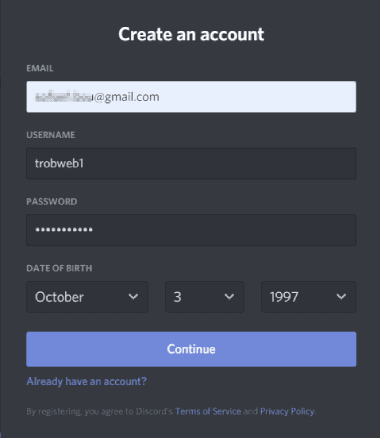 Créer un compte sur Discord
