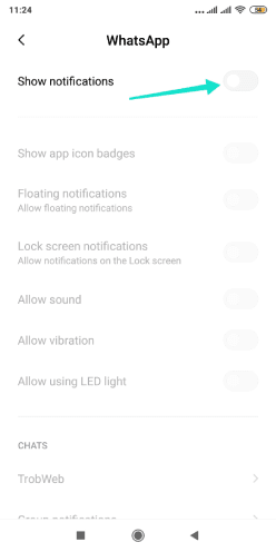 Masquer les notifications de message Whatsapp de l'écran Android