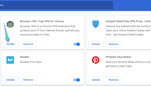 Détails de l'extension Google Chrome