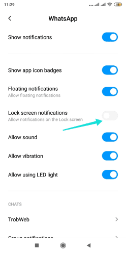 Désactiver les notifications de message Whatsapp sur l'écran de verrouillage
