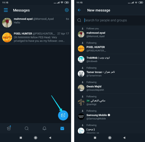 Envoyer un nouveau message privé via Twitter
