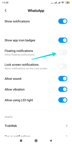 Arrêter la notification flottante Whatsapp