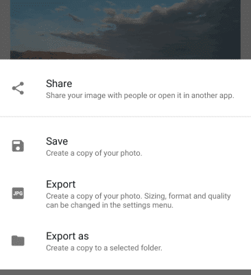 Enregistrer l'image sur Android via une application Snapseed