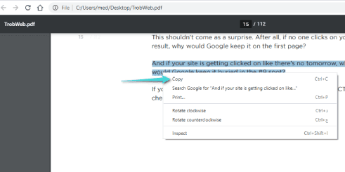 Copier le texte d'un fichier PDF via Google Chrome