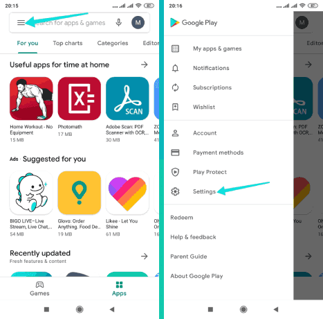 Entrez les paramètres de Google Play sur Android