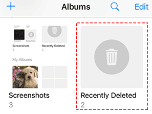 Photos récemment supprimées sur l'application Photos