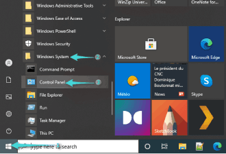 Ouvrez le panneau de configuration via le menu Démarrer