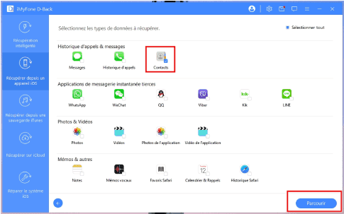 Récupérer les contacts supprimés via D-back