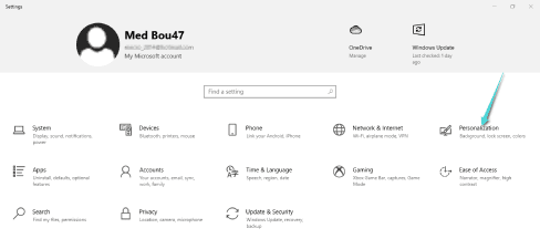 Paramètres de personnalisation Windows 10
