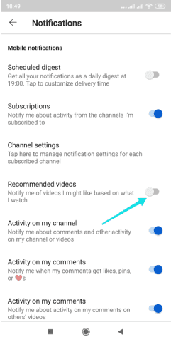 Désactiver les suggestions de vidéos YouTube sur Android