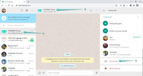Quittez le groupe sur le Web Whatsapp