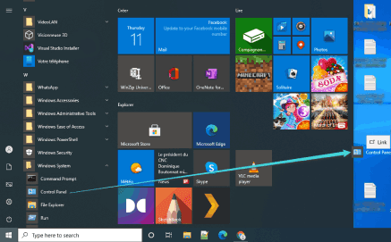Créer un raccourci du panneau de configuration sur le bureau
