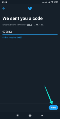 Confirmer le compte Twitter via le numéro de téléphone
