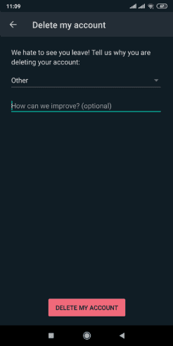 Supprimer le compte Whatsapp