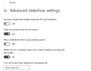 Paramètres du diaporama de photos pour l'écran de verrouillage dans Windows 10