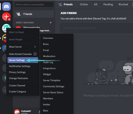 Paramètres du serveur activés Discord