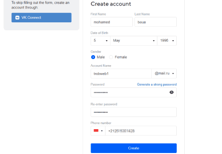 Créer un compte russe via ordinateur